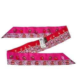 Pre Owned Hermes Red & Pink Parures des Maharajas Silk Twilly Scarf
