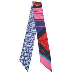 Hermes Blue & Rose Clic-Clac Modern Cannage Silk Twilly Scarf