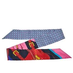 Hermes Blue & Rose Clic-Clac Modern Cannage Silk Twilly Scarf