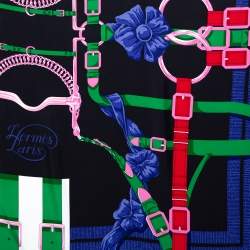Pre Owned Hermes Black Grand Manege Detail Silk Square Scarf