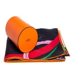 Pre Owned Hermes Black Grand Manege Detail Silk Square Scarf