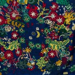 Pre Owned Hermes Dark Blue Cache Cache Fleuri Silk Square Scarf
