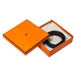 Pre Owned Hermes Blue/Brown Epsom Leather Reversible Belt Strap Size 115 CM