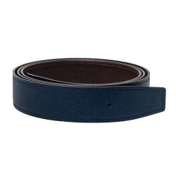 Pre Owned Hermes Blue/Brown Epsom Leather Reversible Belt Strap Size 115 CM