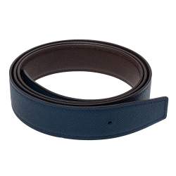 Pre Owned Hermes Blue/Brown Epsom Leather Reversible Belt Strap Size 115 CM