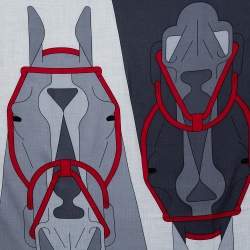 Pre Owned Hermes Grey & Red Tete-a-Tete Equestre Cashmere & Silk Scarf