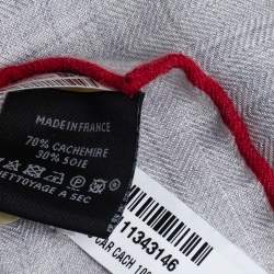 Pre Owned Hermes Grey & Red Tete-a-Tete Equestre Cashmere & Silk Scarf