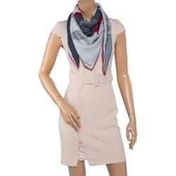 Pre Owned Hermes Grey & Red Tete-a-Tete Equestre Cashmere & Silk Scarf