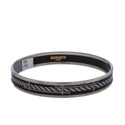 Pre Owned Hermès Sans Coloris Narrow Enamel Palladium Plated Bangle Bracelet