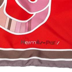 Pre Owned Hermes Red & Rouge Melodie Chromatique Silk Scarf