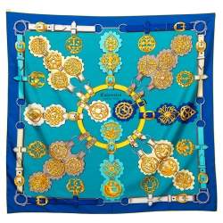 Pre Owned Hermès Blue Cuivreries Silk Scarf
