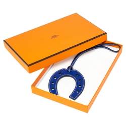 Pre Owned Hermes Electric Blue Leather Paddock Fer A Cheval Horse Shoe Bag Charm
