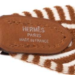 Pre Owned Hermes Brown/White Canvas Sangle Cavele 25 Bag Strap
