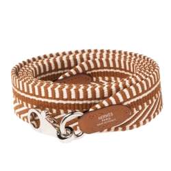 Pre Owned Hermes Brown/White Canvas Sangle Cavele 25 Bag Strap
