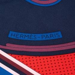 Pre Owned Hermes Marine Blue/Rouge Washington's Carriage Silk Scarf