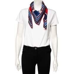 Pre Owned Hermes Marine Blue/Rouge Washington's Carriage Silk Scarf