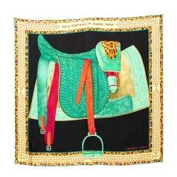 Pre Owned Hermès Black Selle D'Officier En Grande Tenue Silk Scarf