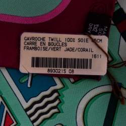 Pre Owned Hermes Green Carré en Boucles Silk Twill Scarf 