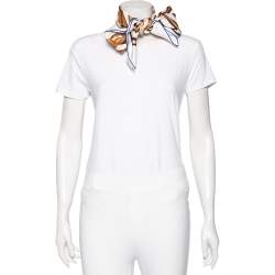 Pre Owned Hermes White Grand Tralala Silk Twill Scarf