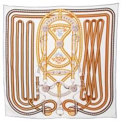 Pre Owned Hermes White Grand Tralala Silk Twill Scarf