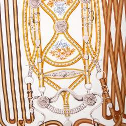 Pre Owned Hermes White Grand Tralala Silk Twill Scarf