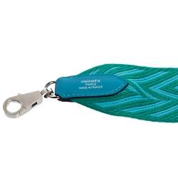 Pre Owned Hermés Bleu Du Nord/Vert Véro Canvas and Swift Leather Zigzag Sangle Bag Strap