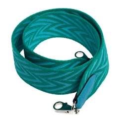 Pre Owned Hermés Bleu Du Nord/Vert Véro Canvas and Swift Leather Zigzag Sangle Bag Strap
