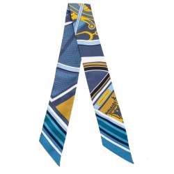Pre Owned Hermes Blue Printed Silk Twilly