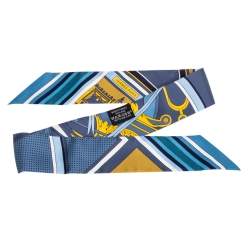 Pre Owned Hermes Blue Printed Silk Twilly