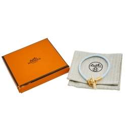 Pre Owned Hermes Glenam White Leather Gold Tone Metal Bracelet