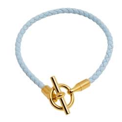 Pre Owned Hermes Glenam White Leather Gold Tone Metal Bracelet