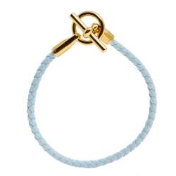 Pre Owned Hermes Glenam White Leather Gold Tone Metal Bracelet