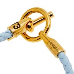 Pre Owned Hermes Glenam White Leather Gold Tone Metal Bracelet