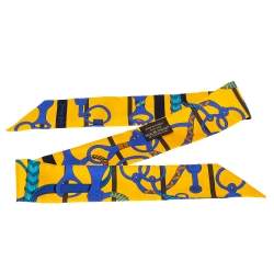 Pre Owned Hermes Yellow Printed Silk Twilly