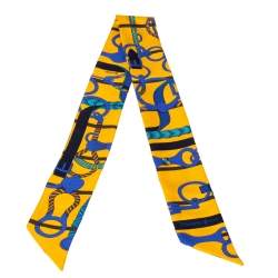 Pre Owned Hermes Yellow Printed Silk Twilly