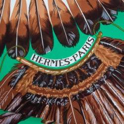 Pre Owned Hermes Green Brazil Printed Silk Square Scarf