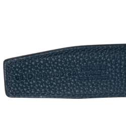 Pre Owned Hermes Noir/Bleu De Prusse Chamonix and Togo Leather H Au Carre Reversible Belt 95CM
