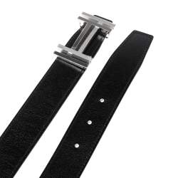 Pre Owned Hermes Noir/Bleu De Prusse Chamonix and Togo Leather H Au Carre Reversible Belt 95CM