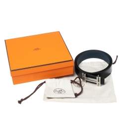 Pre Owned Hermes Noir/Bleu De Prusse Chamonix and Togo Leather H Au Carre Reversible Belt 95CM