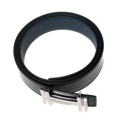 Pre Owned Hermes Noir/Bleu De Prusse Chamonix and Togo Leather H Au Carre Reversible Belt 95CM