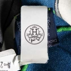 Pre Owned Hermès Blue & Grey Tête-à-Tête Equestre Cashmere & Silk Scarf