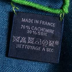 Pre Owned Hermès Blue & Grey Tête-à-Tête Equestre Cashmere & Silk Scarf