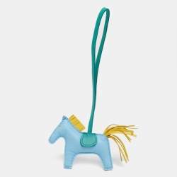 Pre Owned Hermes Celeste/Jaune Naples/Vert Vero Milo Lambskin Leather Rodeo Horse PM Bag Charm