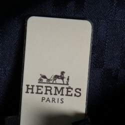 Pre Owned Hermès Navy Blue Faconnee Grand H Silk Pocket Square