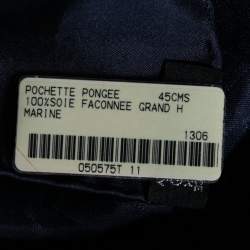 Pre Owned Hermès Navy Blue Faconnee Grand H Silk Pocket Square