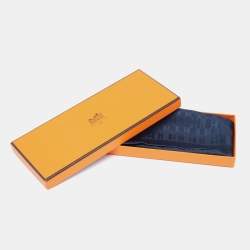 Pre Owned Hermès Navy Blue Faconnee Grand H Silk Pocket Square