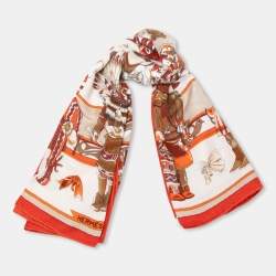 Pre Owned Hermes Orange Kachina Cashmere & Silk Kermit Oliver Scarf