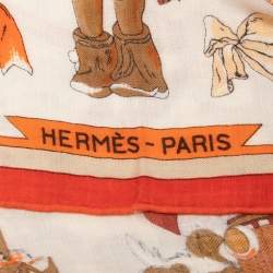 Pre Owned Hermes Orange Kachina Cashmere & Silk Kermit Oliver Scarf