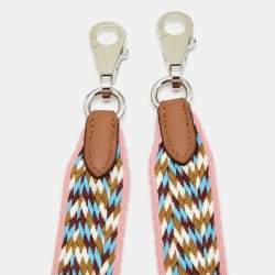 Pre Owned Hermes Strap Rose d'Ete Canvas and Swift Leather Zigzag Sangle Bag Strap