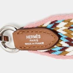 Pre Owned Hermes Strap Rose d'Ete Canvas and Swift Leather Zigzag Sangle Bag Strap